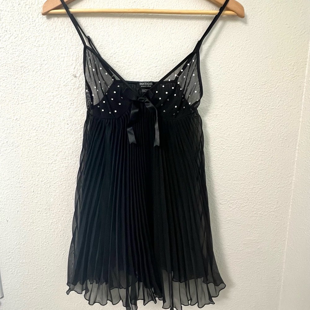 Fantashia Black Embellished baby doll lingerie set size Small
